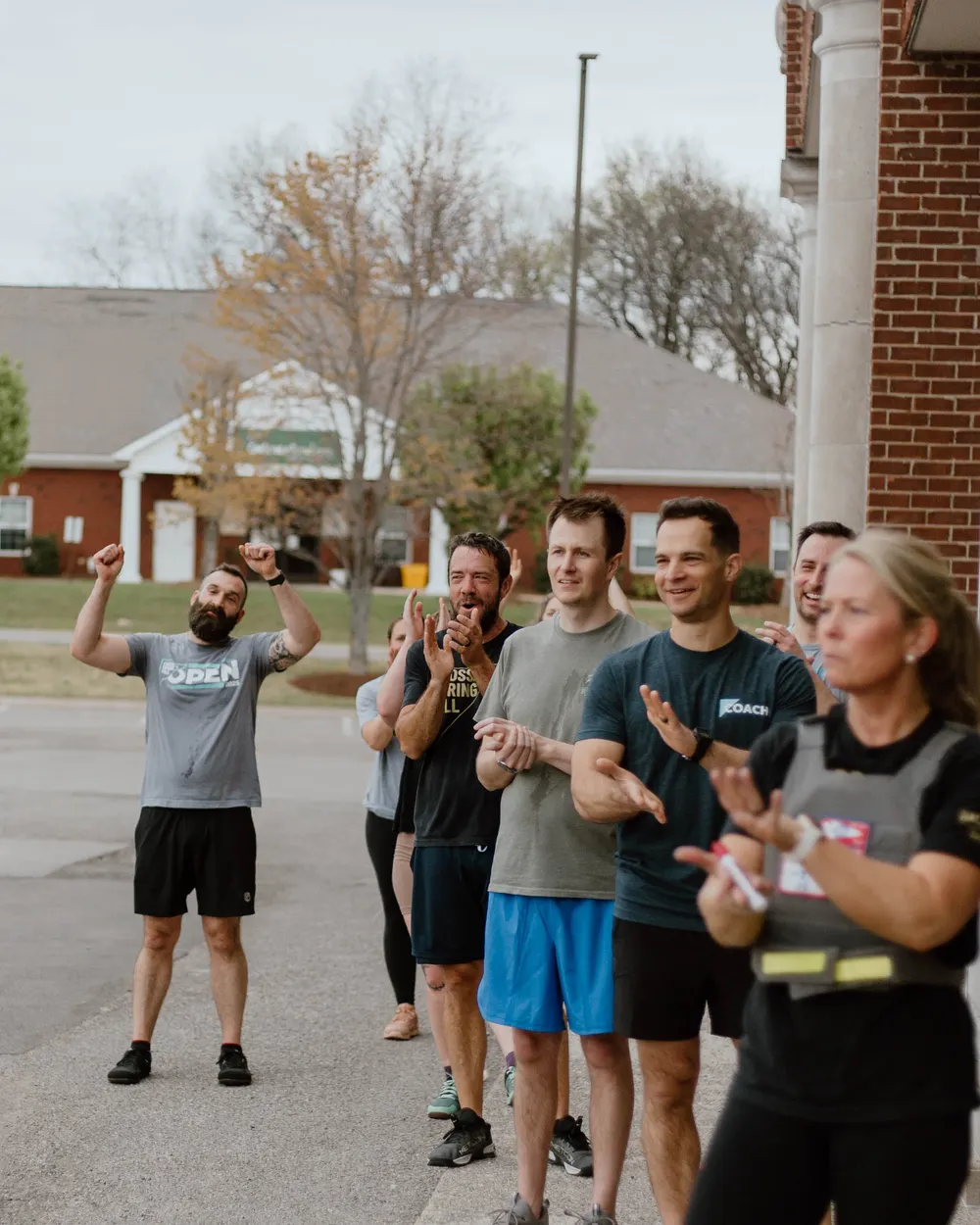 CrossFit Spring Hill members cheering each other on outside the gym